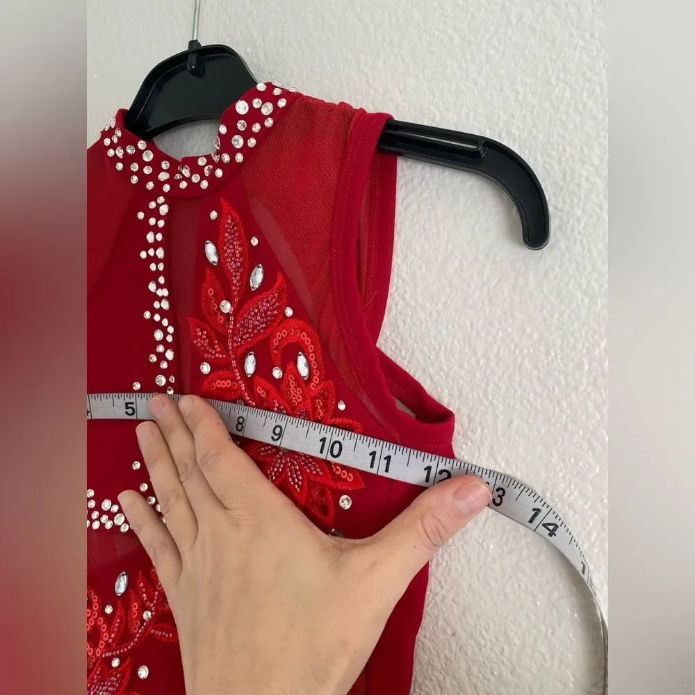 Five 5 Dance competition contemporary custom solo red illusion costume PA XSA ad